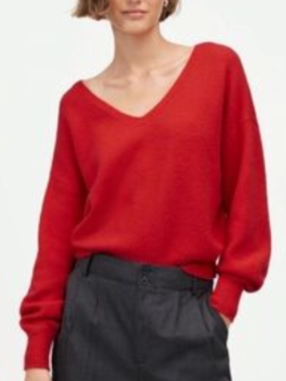 MADEWELL V NECK WEDGE LING SLEEVE SWEATER XL CHERRY RED